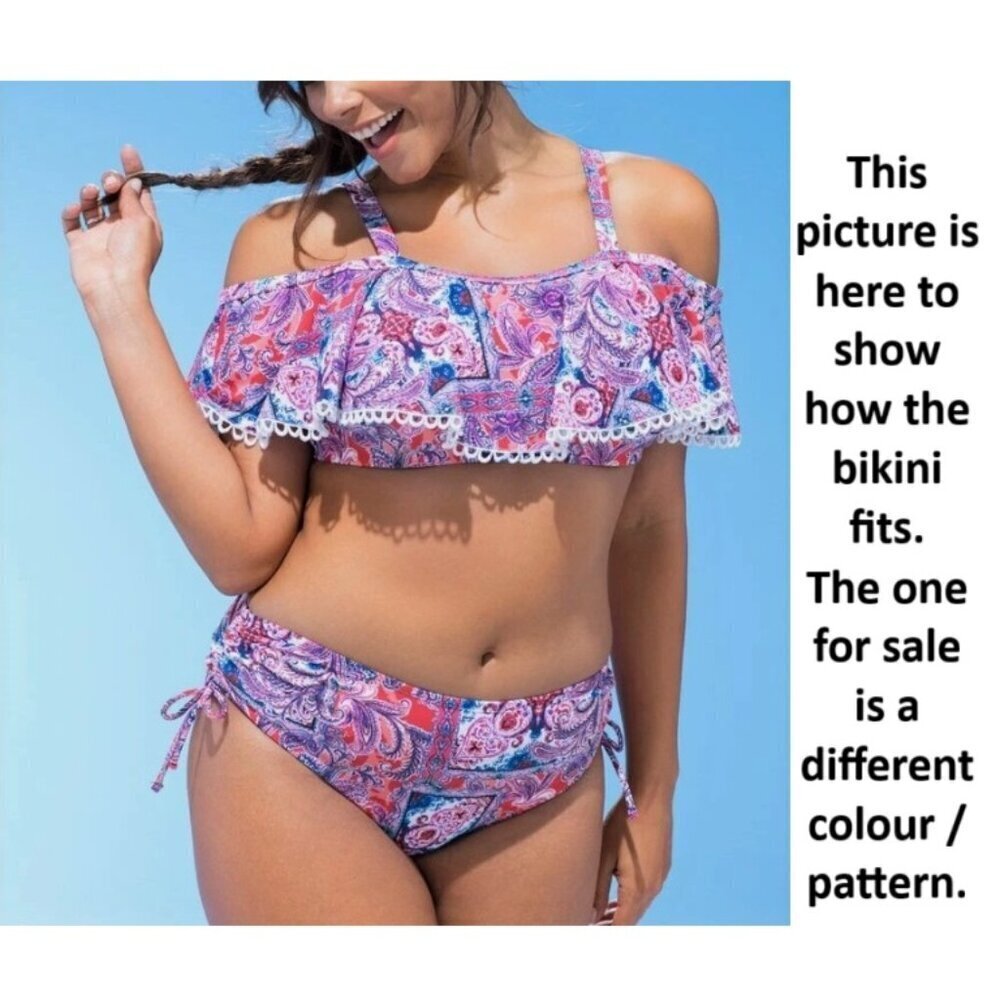 Swimsuits For All Bikini NWT Size 20 Red Blue Paisley Cold Shoulder High Waist